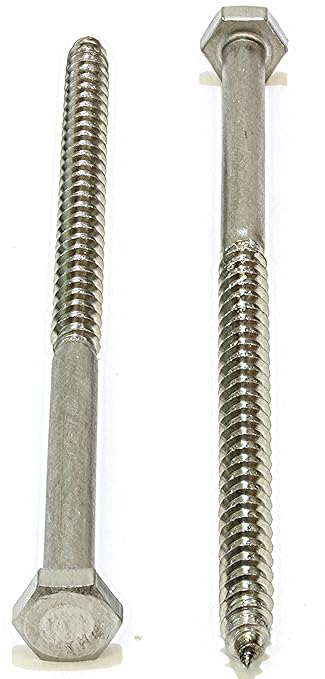Bolt Dropper 14" x 6" Hex Head Lag Bolt Screws, (10 Pack), 304 (18-8) Stainless Steel Coach BoltsLarge Screws for Wood with Plain Finish