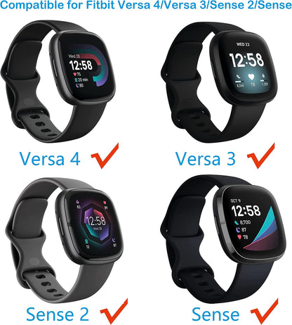 for Fitbit Versa 4 Bands, Geniue Leather Replacement Watch Strap for Fitbit Versa 4/ Versa 3, Fitbit Sense 2/Sense Bands for Women Men-Black