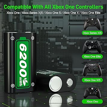 Ukor Fast Charging 2x6200mWh Rechargeable Battery Packs with Charger for Xbox One/Xbox Series X|S Xbox One S/Xbox One X/Xbox One Elite Wireless Controller, Lasting Intelligent Protection