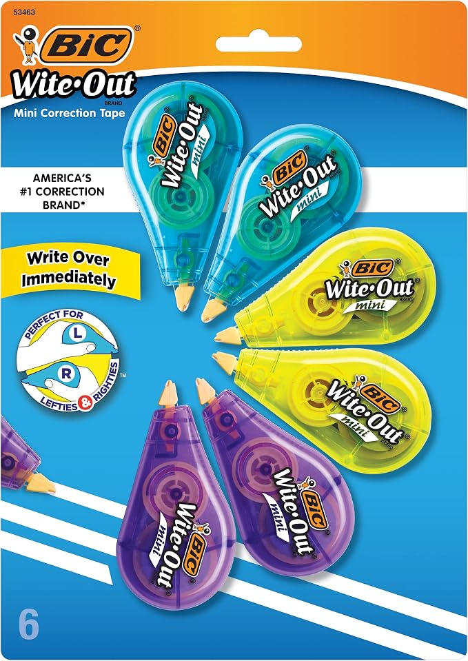 BIC Wite-Out Mini Correction Tape, White, No Dry Time, Long Lasting, 5-Count