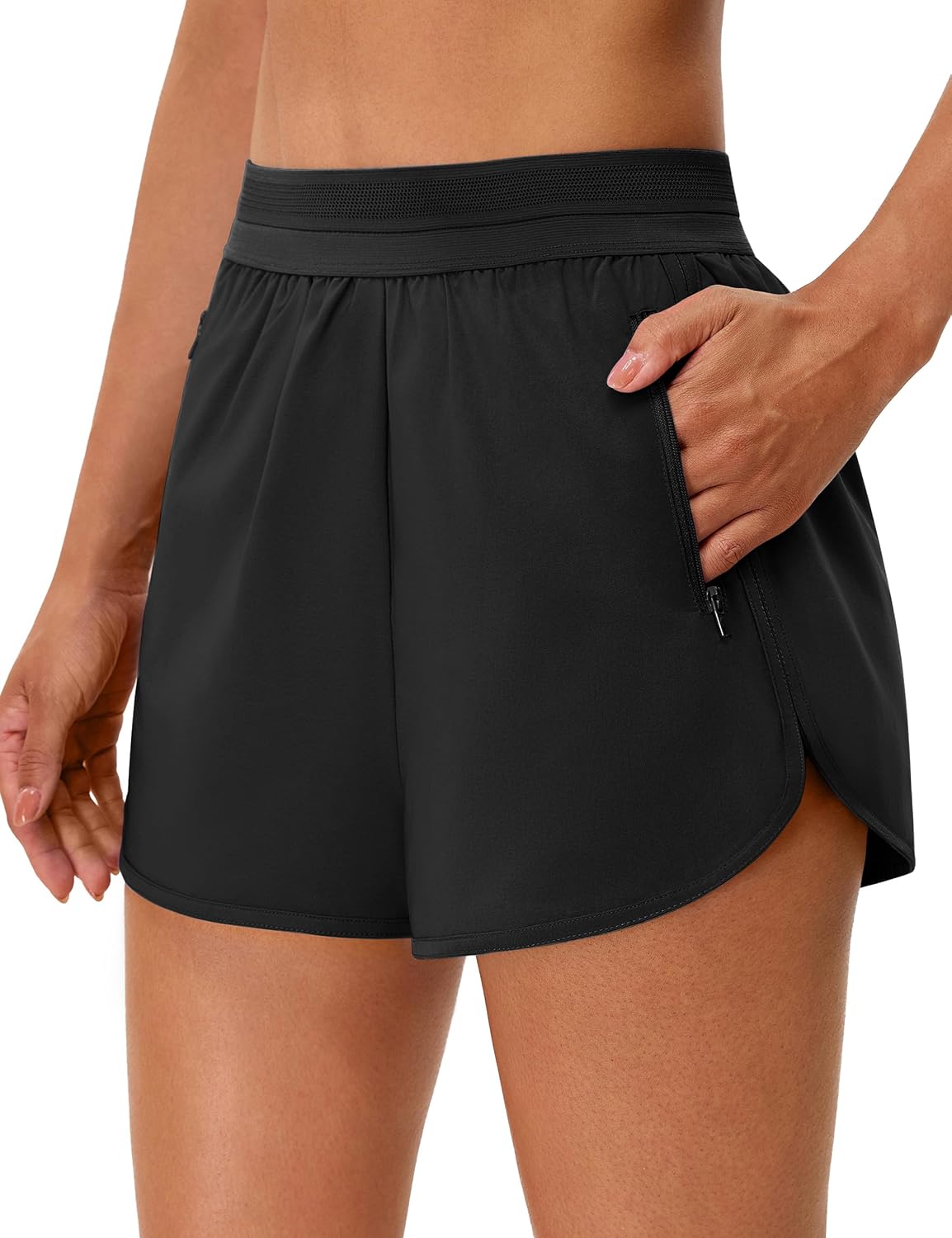 Large, BMJL Womens Workout Shorts Running 2.5" Black High Waisted Athletic Gym Shorts Lounge Summer 2 Pockets .