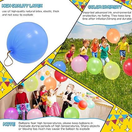 48pcs Punch Balloons, Punching Balloon Party Favors for kids, Neon Bounce Balloons with Rubber Band for Carnival, Fun, Gift Bag Party Favors