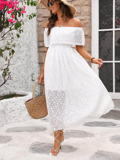 Kirundo Womens Lace Floral Off The Shoulder Ruffle Wedding Guest Maxi Dresses for Party Cocktail