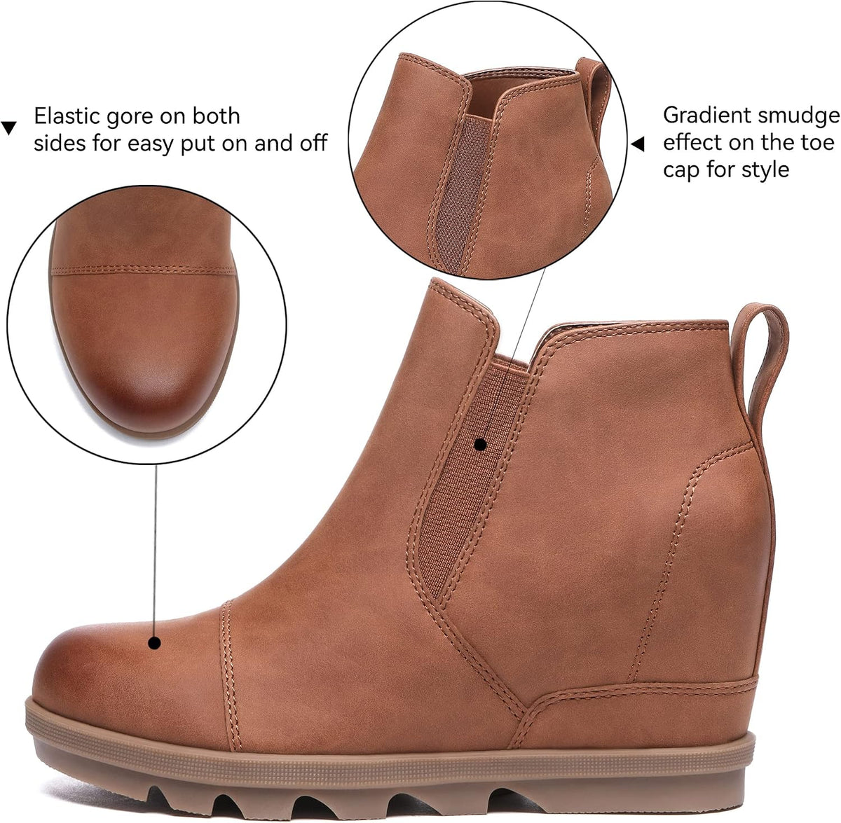 8.5, Athlefit Women's Wedge Ankle Boots Comfortable Slip On Wedge Booties.