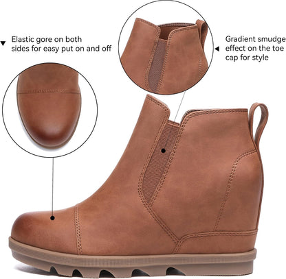8.5, Athlefit Women's Wedge Ankle Boots Comfortable Slip On Wedge Booties.