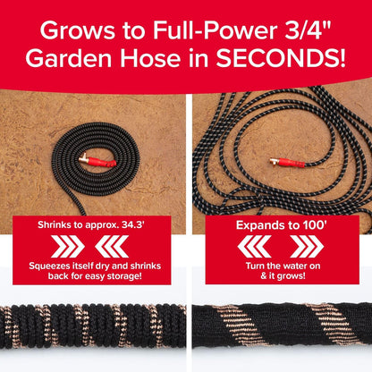 Pocket Hose Copper Head 100 FT Expandable Garden Hose, Pocket Pivot 10-pattern thumb-control nozzle, 360° swivel, no-kink, 3X stronger jacket, 650 PSI anti-burst, lead-free, drinking water safe (Hose and Nozzle Only, accessories not included)