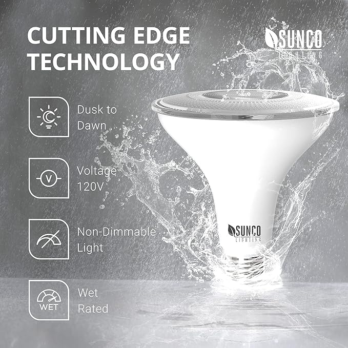 Sunco Outdoor LED Flood Light, Waterproof PAR38 Dusk to Dawn Bulb, 1250 LM, 120W Equivalent 15W, Exterior, Wet-Rated, 3000K Warm White, E26 Base, UL 2 Pack