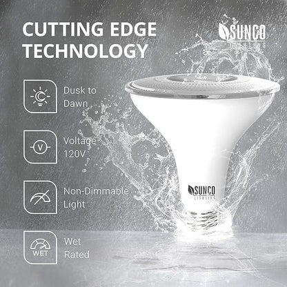 Sunco Outdoor LED Flood Light, Waterproof PAR38 Dusk to Dawn Bulb, 1250 LM, 120W Equivalent 15W, Exterior, Wet-Rated, 3000K Warm White, E26 Base, UL 2 Pack
