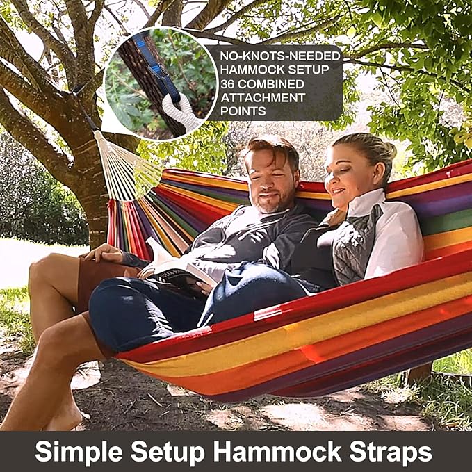 Brazilian Double Hammock with Tree Straps,Extra Large 94x63IN,2 Persons Hammock for Backyard Patio Outdoor and Indoor,450lbs Weight Capacity,Soft Woven Cotton Fabric - Light Grey