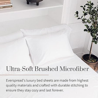 Everspread Bed Linen Set, (4 Piece Sheet Set), King Size, White. Ultra-Soft  Breathable. Luxury Bedding. Deep Pockets - Fits Mattresses up to 16 inches. Wrinkle  Fade Resistant