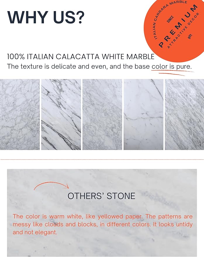 Natural Marble Tray, 8 inches Inside Raised Edges Round Serving Board, Bathroom Organizers and Storage, Stone for Home Kitchen Vanity Countertop Decor (Calacatta White, Square)