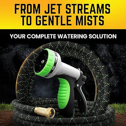 PowerFlow Garden Hose, NON-EXPANDABLE 25 Feet Premium Quality Stainless Steel Metal Water Hose with Durable Fabric Skin, Hose For Commercial, Residential Use, Bonus 10-way Spray Nozzle (25 Ft, Black)