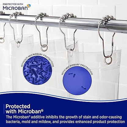 Kenney MB61160 Microban Protected Medium Weight 4.8 Gauge Waterproof PEVA Shower Curtain Liner with Rust-Resistant Metal Grommets and Weighted Magnetic Hem for Bathroom, 70" W x 72" H, Clear, 1-Pack