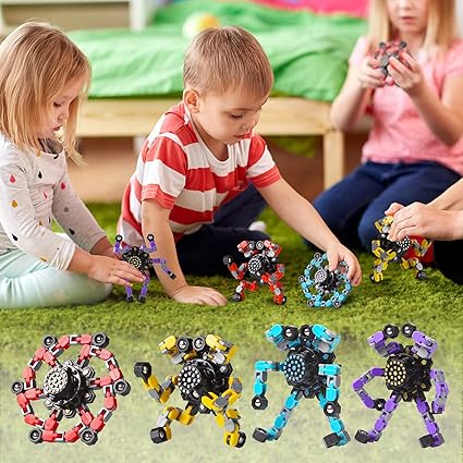 Easter Basket Stuffers Transformable Fidget Spinners 4 Pcs for Kids and Adults Stress Relief Sensory Toys for Boys and Girls Fingertip Gyros for Party Favors Stocking Stuffers Bulk for Kids