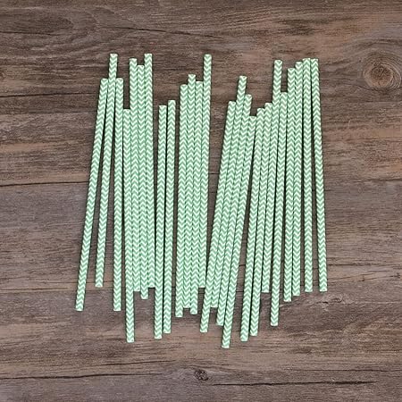 ABOOFAN Party Striped Decorative Straws 25 Pcs Light Green Paper Straws Safe for Cocktails Smoothies