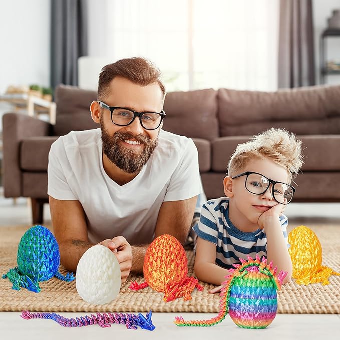 Dragon Eggs with Dragon Inside 3D Printed, Mystery Dragon Egg Articulated Crystal Fidget Toy for Kids Adults Women Men Funny Gift Desk Decor(White)