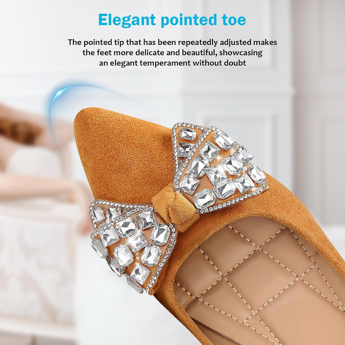 KUNWFNIX Women's Pointed Toe Pearl Flats, Faux Suede Comfort Dress Flats for Wedding Guest, Non-Slip Soft Sole Office Flats for Work, Party, Date .