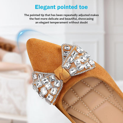 KUNWFNIX Women's Pointed Toe Pearl Flats, Faux Suede Comfort Dress Flats for Wedding Guest, Non-Slip Soft Sole Office Flats for Work, Party, Date .