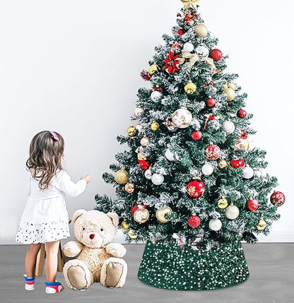 Christmas Tree Collar Hunter Green 24 Inch Xmas Tree Ring Sparkling Sequin Christmas Tree Basket Skirt for Christmas Tree Decor Glitter Velvet Tree Collars Tree Skirt for Xmas Party Occasions