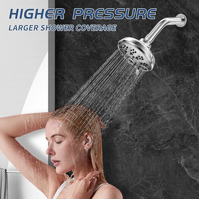 10-Mode High Pressure Shower Head Fixed Showerhead, Anti-Clogging Silicone Nozzles-Premium Quality Luxury Design(Luxury Polished Chrome) - 1-Min Install Easy Clean Adjustable Angles