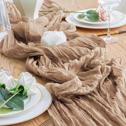 2PCS Table Runner Cheesecloth 10FT Nude Boho Gauze Cheese Cloth Rustic Sheer Table Runners for Wedding Bridal Baby Shower Party Decoration