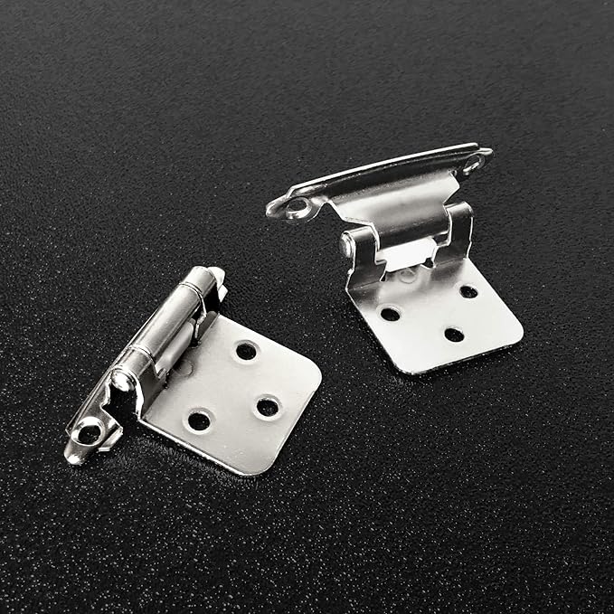ANGSTROM 2-Pack Partially Exposed Cabinet Hinges, 180-Degree Self-Closing, Surface-Mount Full Overlay (Nickel Plated)