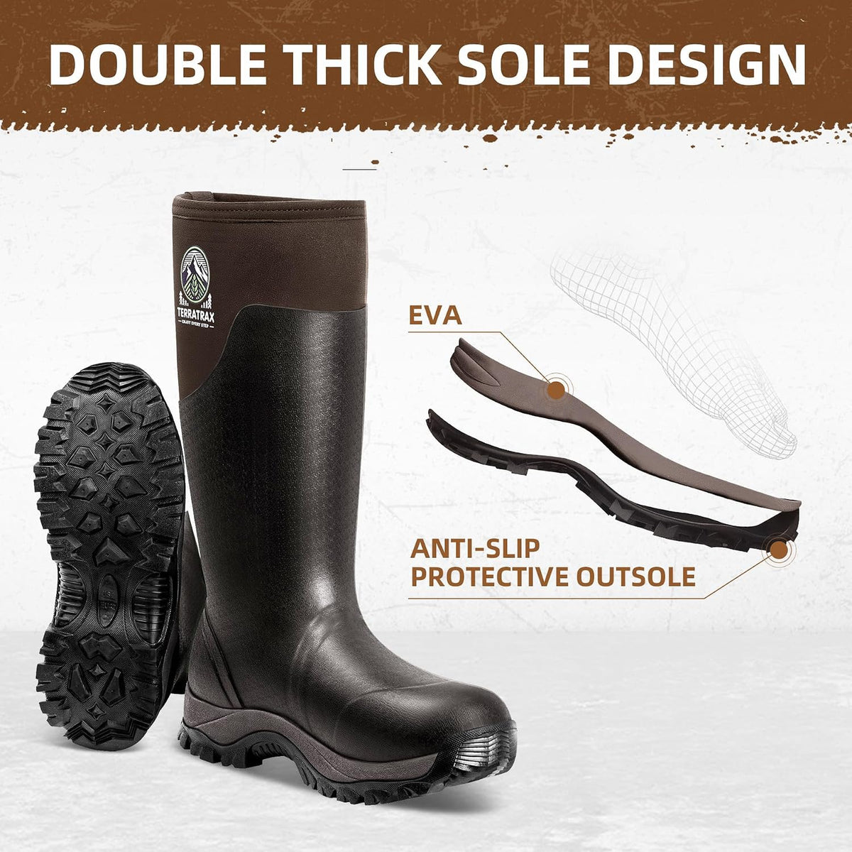 Men's Dual-Sole Waterproof Muck Boots - 6mm Neoprene Rubber Work Shoes for Spring Gardening, Farm & Wet Yard Chores (Anti-Fatigue Soft Toe)