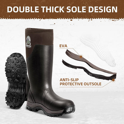 Men's Dual-Sole Waterproof Muck Boots - 6mm Neoprene Rubber Work Shoes for Spring Gardening, Farm & Wet Yard Chores (Anti-Fatigue Soft Toe)