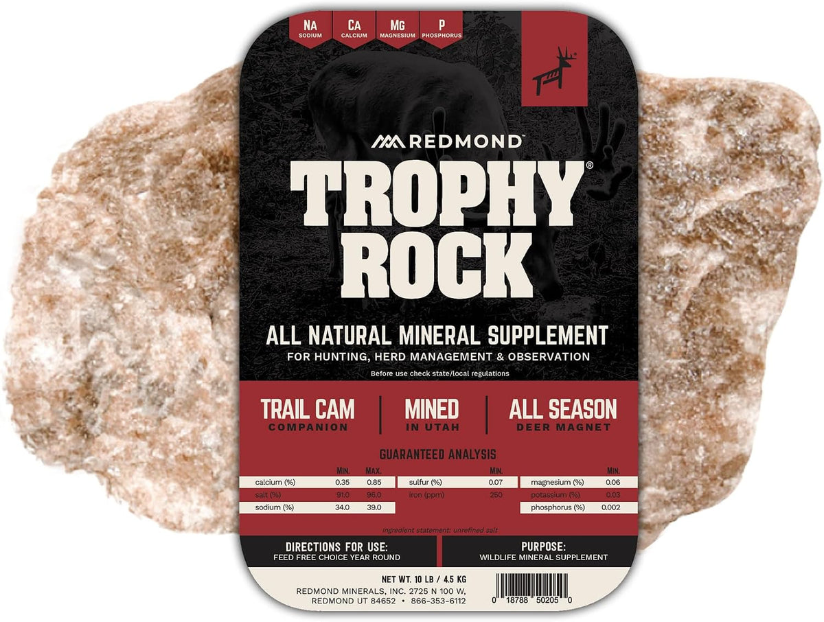 Redmond Trophy Rock - Deer Lick Mineral Salt Rock, Big Game, 10 Lb Natural mineral salt rock, deer lick attractant entices big game with essential trace minerals for antler growth