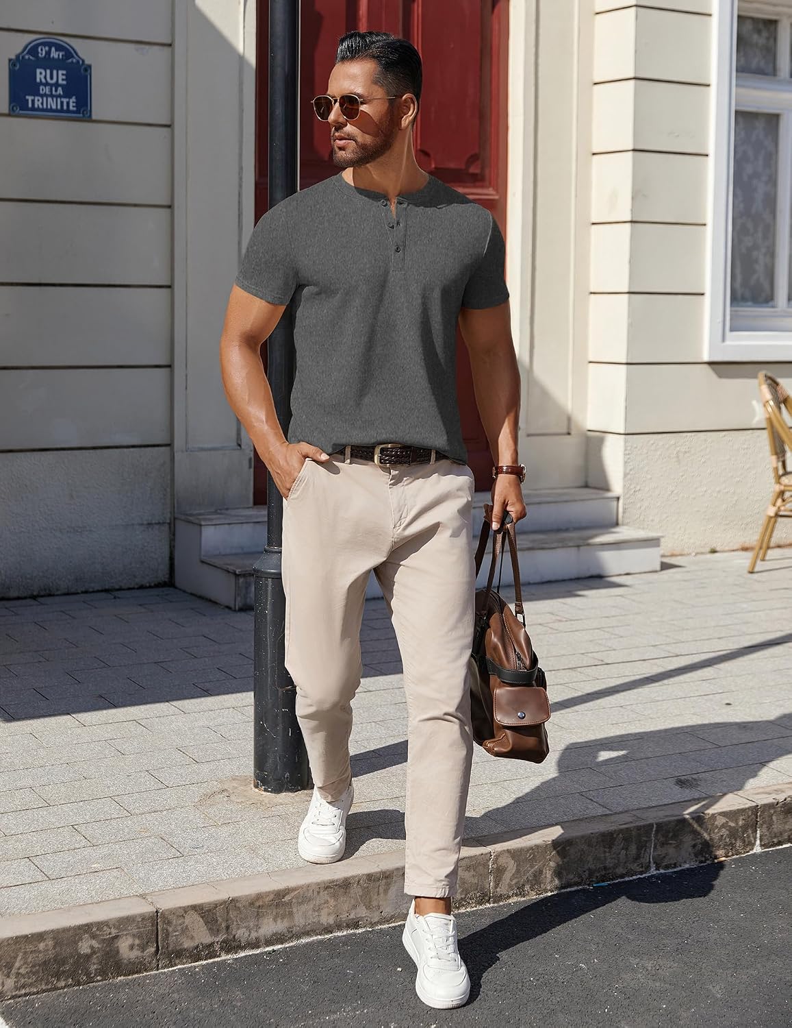 COOFANDY Mens Cotton Henley T-Shirts Short Sleeve Button Casual Basic Tees Work Shirts with Split Side