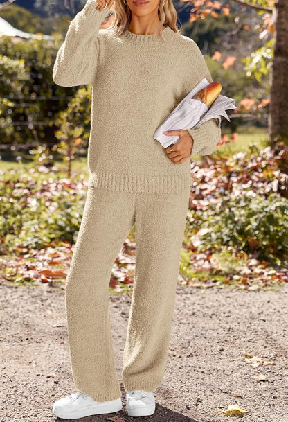 MEROKEETY Womens Fuzzy Fleece Long Sleeve 2 Piece Loungewear Outfits Sweater Pants Pajama Sets