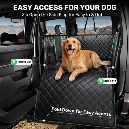 Zanch Heavy-Duty Dog Truck Seat Cover, Flat Solid Back Seat Extender for Multi Large Dogs, Hard Bottom Supports 450 lb, Waterproof Hammock Protector, XL for Full-Size Crew Cab Trucks & SUVs, Black
