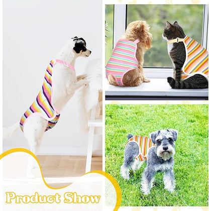 Nuanchu 3 Pcs Female Dog Diaper Sanitary Panties with Adjustable Suspender, Washable Reusable Doggie Diapers for Small Medium Large Dog in Heat Period Menstrual Pet Cats Ducks(Rainbow Pattern,XL)