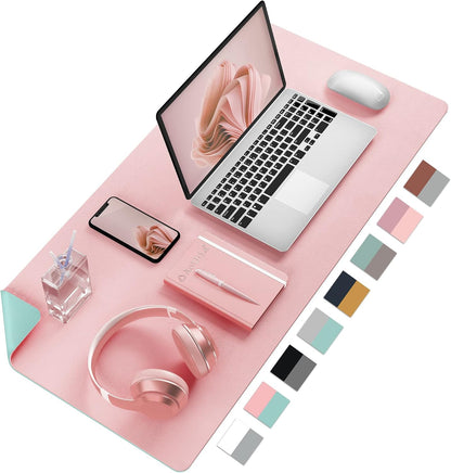 Desk Mat Large Protector Pad - Multifunctional Dual-Sided Office Desk Pad,Smooth Surface Soft Mouse Pad, Waterproof Desk Mat for Desktop, Pu Leather Desk Cover for Office/Home(Pink, 31.5" x 15.7")