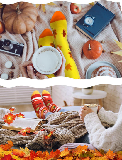 12 Pairs Thanksgiving Fall Autumn Socks Bulk Harvest Fuzzy Holiday Novelty Socks Unisex Turkey Pumpkin Thanksgiving Harvest Themed Funny Stocking Gifts for Women Adult Girls Men