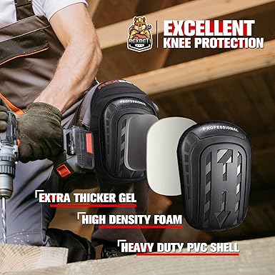 REXBETI Knee Pads for Work, Construction Knee Pads for Men, Heavy Duty Comfortable Anti-slip Foam Gel Knee Pads for Gardening Flooring and Cleaning, Strong Stretchable Straps, Black