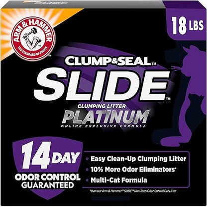 ARM  HAMMER SLIDE Platinum Multi-Cat Easy Clean-Up Clumping Cat Litter, 14 Days of Odor Control 18 lb