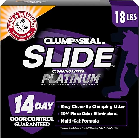 ARM  HAMMER SLIDE Platinum Multi-Cat Easy Clean-Up Clumping Cat Litter, 14 Days of Odor Control 18 lb
