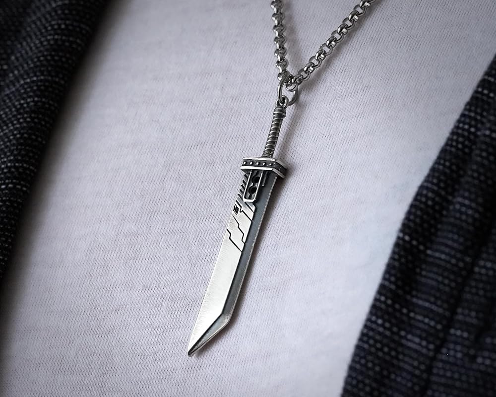 925 Sterling Silver Fantasy RPG F F VII 7 Remake Cloud Buster Sword Pendant Necklace