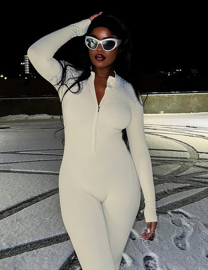 YEOREO Women Long Sleeve Workout Jumpsuit Zip Up Romper Bottom Pants Bodysuit Bodycon Sexy One Piece