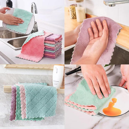Reusable Microfiber Kitchen Cleaning Cloths – Super Absorbent, Quick-Drying Dish Towels for Kitchen Car Furniture Bowl Tea. 10.6" x 6.3" Coral Velvet Dishcloths Lint-Free Machine Washable 10 Pack