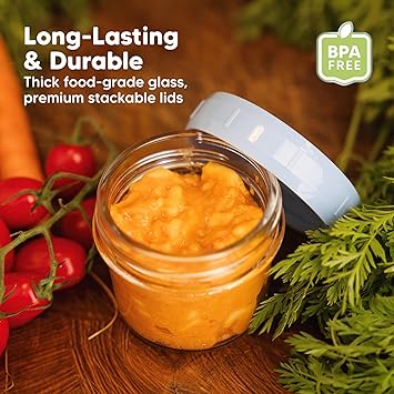 KeaBabies 12pk 4oz Glass Baby Food Containers - Leak-Proof, Microwavable Small Baby Glass Jars with Lids, Baby Food Storage Containers, Baby Snack Containers, BPA-Free Baby Food Jars (Nord)