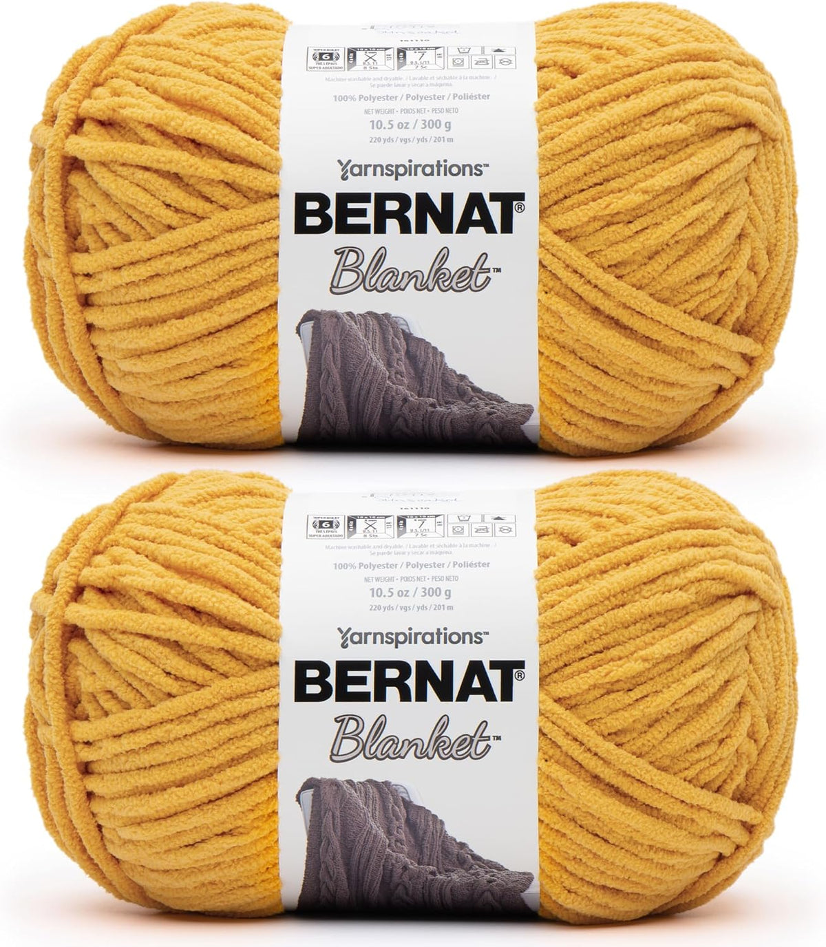 Bernat Blanket Super Bulky Acrylic Yarn - 2 Pack of 300g/10.5oz #6 Chunky Chenille Heavy Weight Yarn for Knitting and Crocheting, Amigurumi, Thick Blankets (Sunsoaked, 220 Yards 2-Pack)