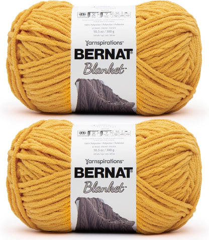 Bernat Blanket Super Bulky Acrylic Yarn - 2 Pack of 300g/10.5oz #6 Chunky Chenille Heavy Weight Yarn for Knitting and Crocheting, Amigurumi, Thick Blankets (Sunsoaked, 220 Yards 2-Pack)