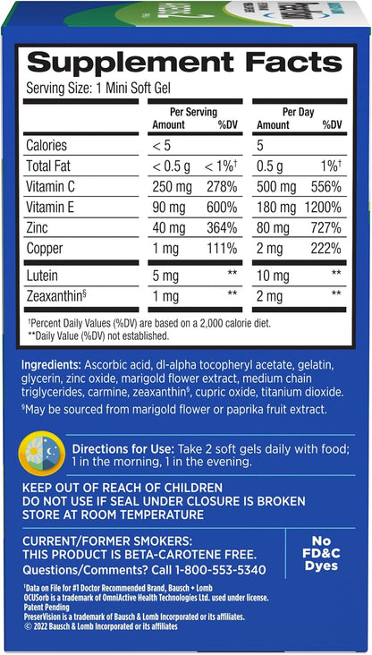 Bausch + Lomb PreserVision AREDS 2 Eye Vitamin & Mineral Supplement with OCUSorb, with Lutein & Zeaxanthin–from, 120 Soft Gels (MiniGels) (Pack of 2)