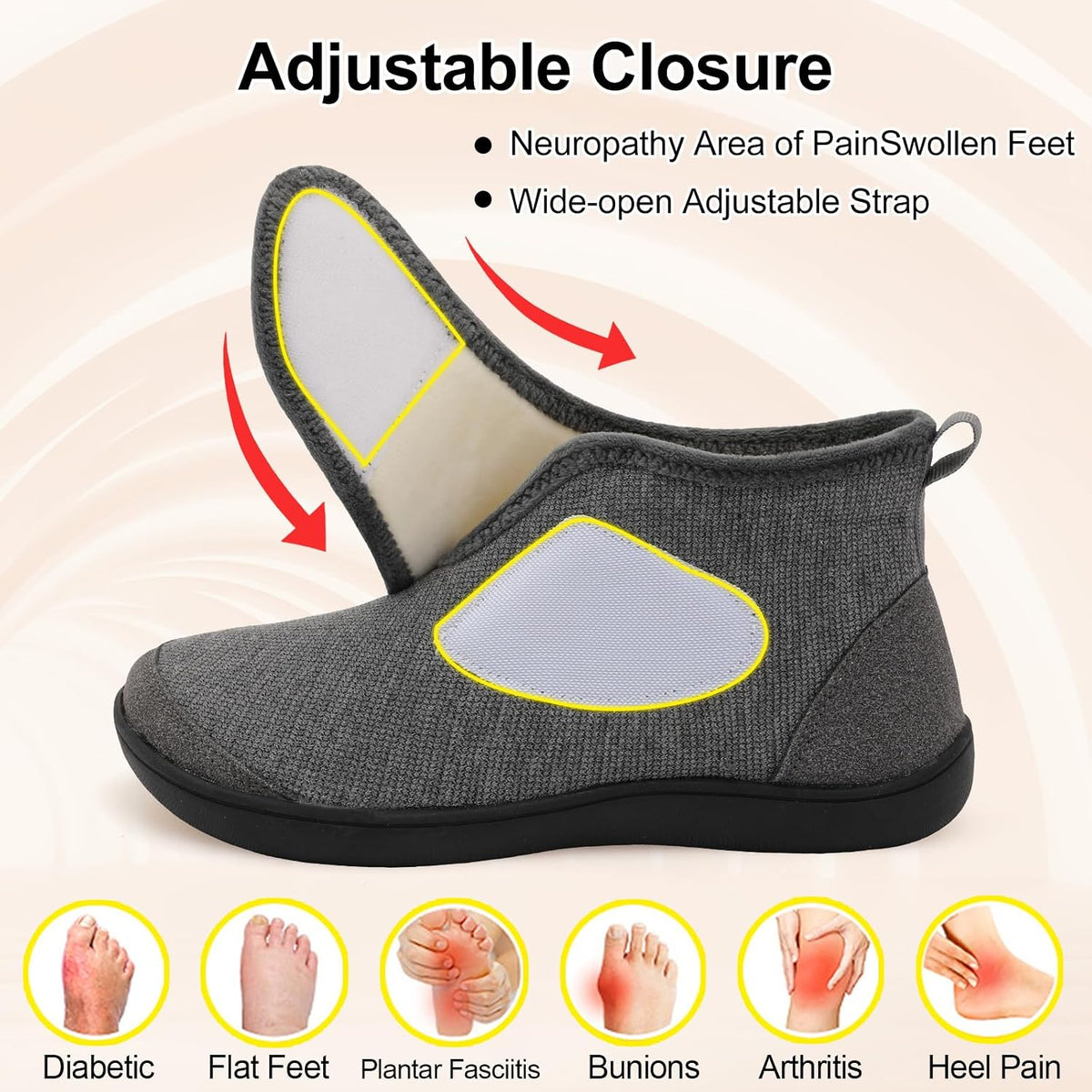 LeIsfIt Slipper Boots for Women Wide Warm House Shoes Non-slip Diabetic Winter Shoes Adjustable Bootie Slippers for Indoor & Outdoor