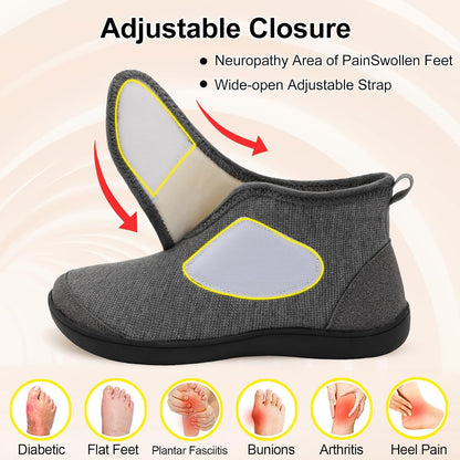 LeIsfIt Slipper Boots for Women Wide Warm House Shoes Non-slip Diabetic Winter Shoes Adjustable Bootie Slippers for Indoor & Outdoor