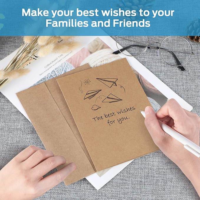 Blank Cards and Envelopes 100 Pack, Ohuhu 5 x 7 Heavyweight Kraft Paper Folded Cardstock and A7 Envelopes for DIY Greeting Cards, Wedding, Birthday, Invitations, Shower, Thank You Cards  All Occasion