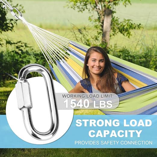 2 Pcs 3 Inch 304 Heavy Duty Stainless Steel Screw Quick Chain Links, Rust-Resistant Chain Connector Carabiner Hooks for Outdoor Camping Hammock Locking Harness Leash Equipment