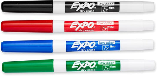 EXPO 86074 Low-Odor Dry Erase Markers, Fine Point, Assorted Colors, 4-Count